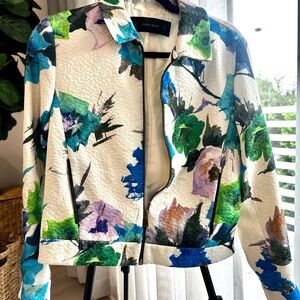 Zara Women's Abstract Floral Blazer - Blue and Green